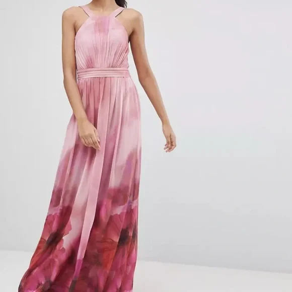 Little Mistress | Dresses | Little Mistress High Neck Bloom Floral Maxi  Dress Pink Print Long Dress Size 6 | Poshmark